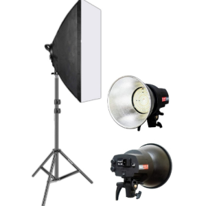 Kit éclairage studio LED, 2x LEDB-1000 Lampe LED 100W pour studio, numérique, 2x trépied 195cm, 2x boîte à lumière ø80cm, WR-L99
