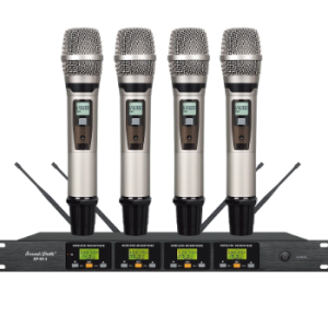 GTD Audio 4 x100 Canaux de fréquence interchangeables Microphone sans fil UHF Système de micro karaoké DJ, portée 400Ft, Batterie 12 heures (4 micros à main)