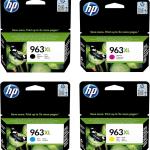 HP 963, Pack de 4 cartouches d'Encre Originales, 6ZC70AE, Jaune, Cyan, Magenta, Compatible avec les imprimantes OfficeJet Pro 9010 / 9012 / 9014 / 9015 / 9016 / 9019 / 9020 / 9022 / 9025