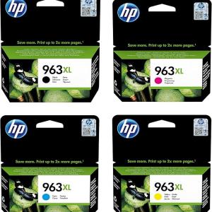 HP 963, Pack de 4 cartouches d'Encre Originales, 6ZC70AE, Jaune, Cyan, Magenta, Compatible avec les imprimantes OfficeJet Pro 9010 / 9012 / 9014 / 9015 / 9016 / 9019 / 9020 / 9022 / 9025