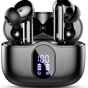 Écouteurs Bluetooth 5.3, Écouteur sans Fil avec 4 ENC Réduction Antibruit Mic Casque Bluetooth Hi-FI Son Stéréo, 36 Heures Durée de Lecture, IP7 Etanche, Écran LED, Contrôle Tactile