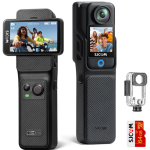 SJCAM C400 Camera Vlog Bundle (64G)-Caméra d'action 4K avec 7H d'Autonomie Exceptionnelle,Écran Tactile Rotatif 2.29",Imperméable,Stabilisation 6 Axes,pour Youtube,Vlog,Voyages,Activités,Noir